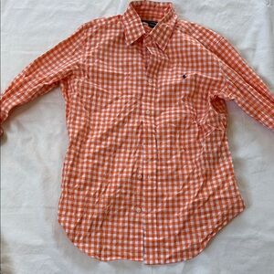 Women’s Orange Checkered Ralph Lauren Sport Long Sleeve Button Down Top